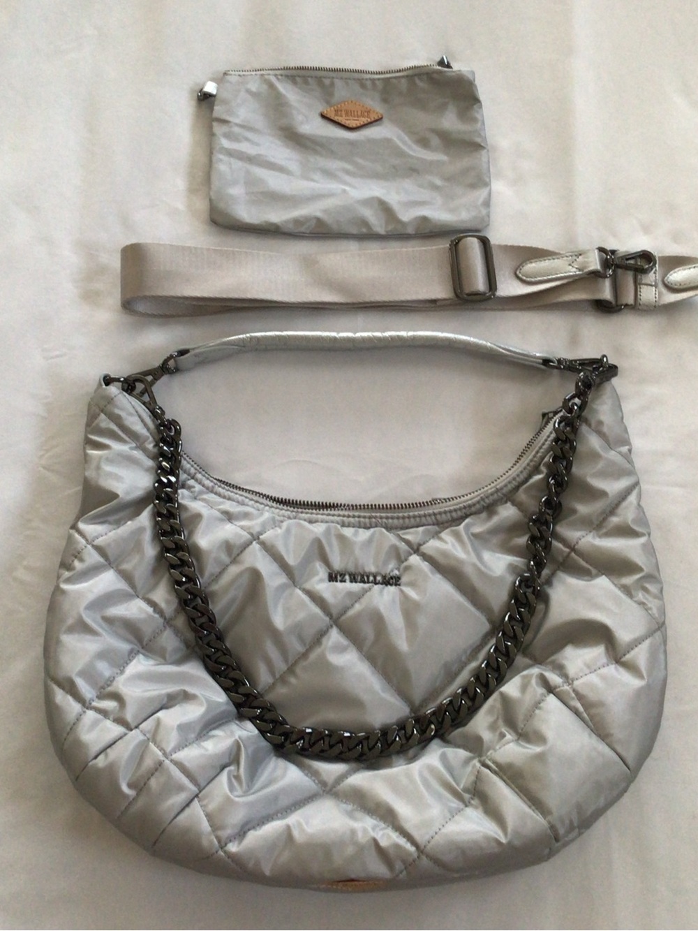MZ Wallace Silver Madison Crossbody Sling Bag